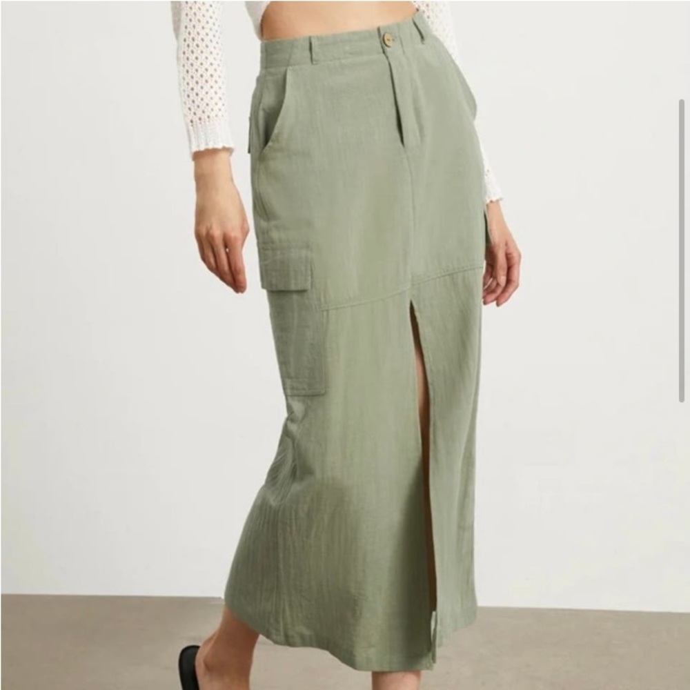 Commense Green Cargo Midi Front Slit Skirt